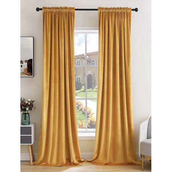 Set 2 Draperii Blackout din catifea Galben Mustar, 100x250cm, cu rejansa pentru sina [1]