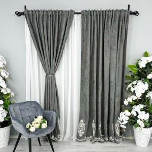 Draperie Blackout 80%, din Catifea cu Broderie, 140cm latime x 260cm înălțime, cu TIV LAT, Elite V3, Gri Draperie Blackout 80%, din Catifea cu Broderie, 140cm latime x 260cm înălțime, cu TIV LAT, Elite V3, Gri