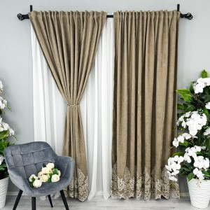 Draperie Blackout 80%, din Catifea cu Broderie, 140cm latime x 260cm înălțime, cu TIV LAT, Elite V2, Bej Draperie Blackout 80%, din Catifea cu Broderie, 140cm latime x 260cm înălțime, cu TIV LAT, Elite V2, Bej
