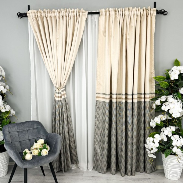 Set 2 Draperii Line , 300cm x 232cm , Rejansa pt. bara ,  Crem cu Gri [1]