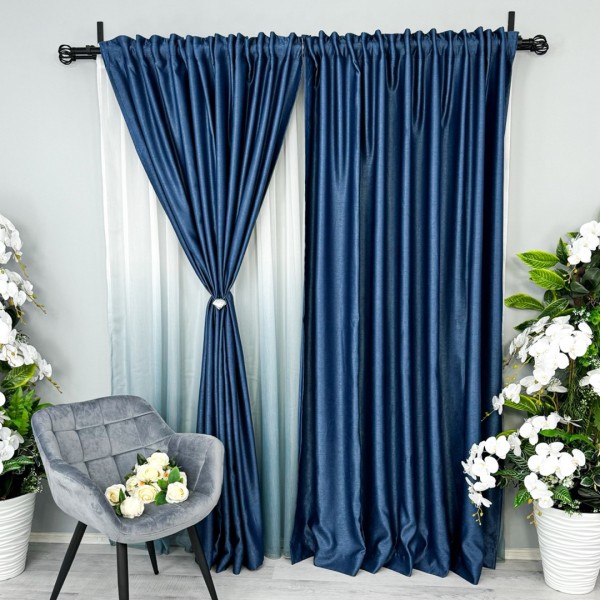 Set 4 bucati Draperie Soft Touch, Bleumarin, 1.4m latime x 2.35 inaltime, cu rejansa pentru BARA [1]