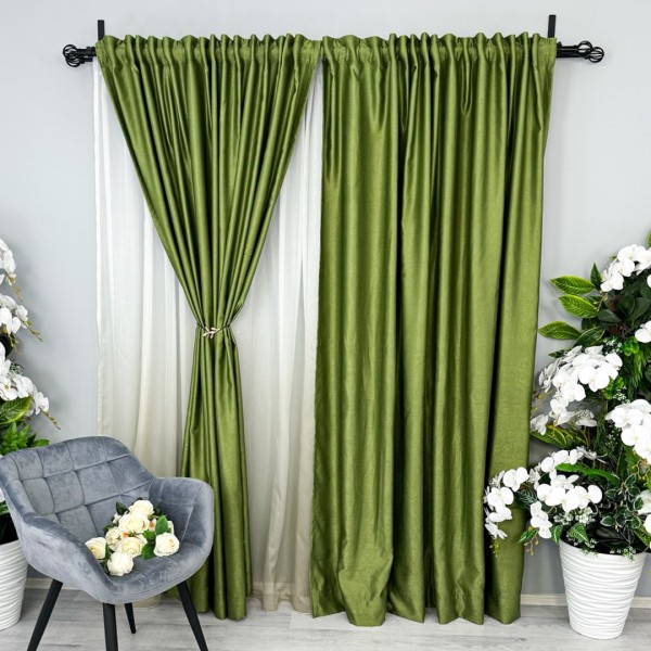 Set 2 bucati Draperie Soft Touch, Verde Olive, 200cm latime x 232cm inaltime, cu rejansa pentru bara [1]
