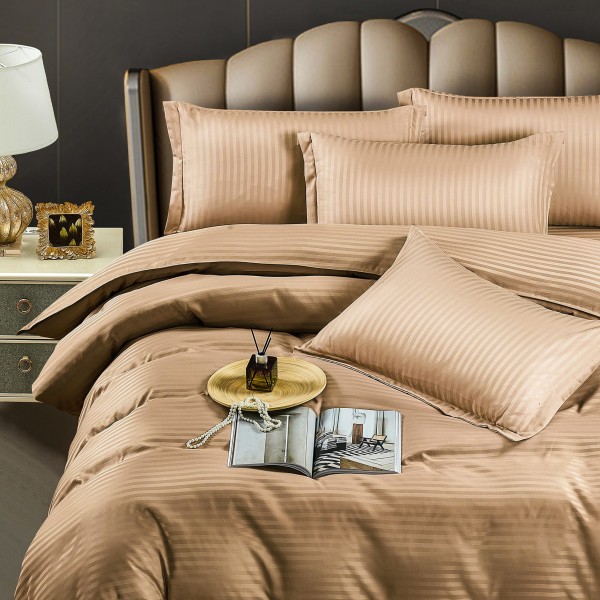 Lenjerie HoReCa, pat dublu, Damasc Finetat Deluxe, 6 piese, Jojo Home, Cappuccino [1]
