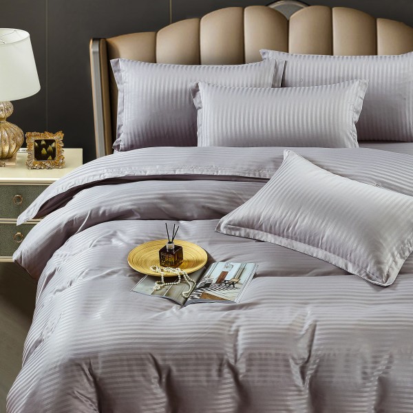 Lenjerie HoReCa, pat dublu, Damasc Finetat Deluxe, 6 piese, Jojo Home, Gri deschis [1]