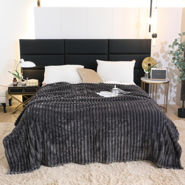 Patura pufoasa CoCoLiNo, 200x230cm, Jojo Home, Gri inchis [1]