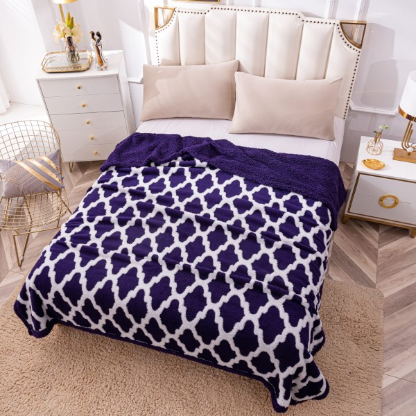 Patura CoCoLiNo cu blanita, tip Sherpa, model elegant, Indigo - Alb [1]