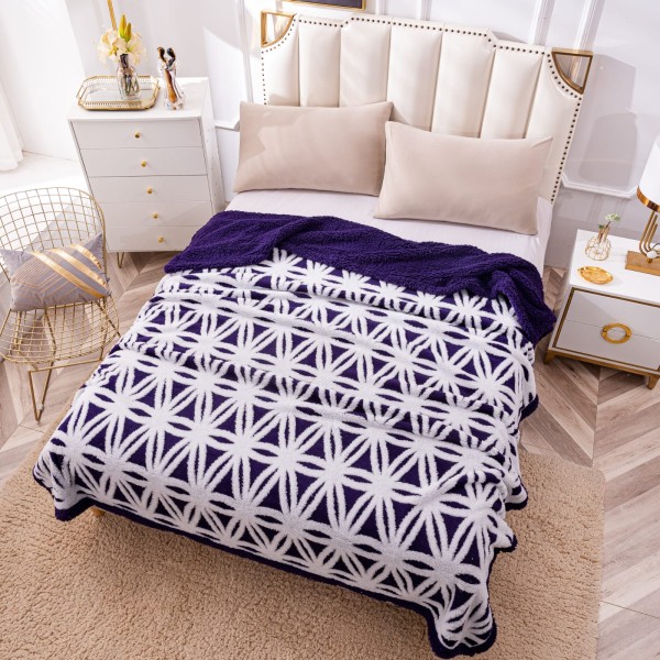 Patura CoCoLiNo cu blanita, tip Sherpa, model floral, Indigo - Alb [1]
