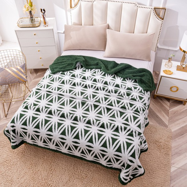Patura CoCoLiNo cu blanita, tip Sherpa, model floral, Verde - Alb [1]