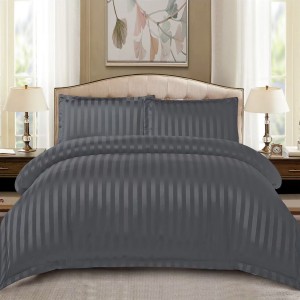 Lenjerie HoReCa, pat dublu, tip Damasc Finetat Deluxe cu Elastic, 4 piese, Gri inchis