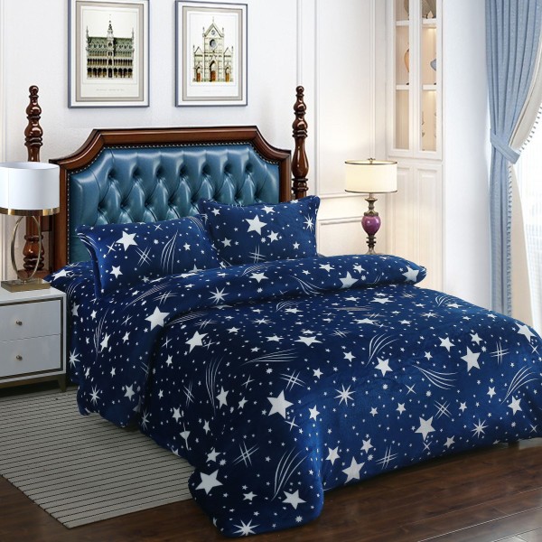 Lenjerie pat dublu, Super Pufoasa COCOLINO, 4 piese, Bleumarin, ploaie de stele [1]