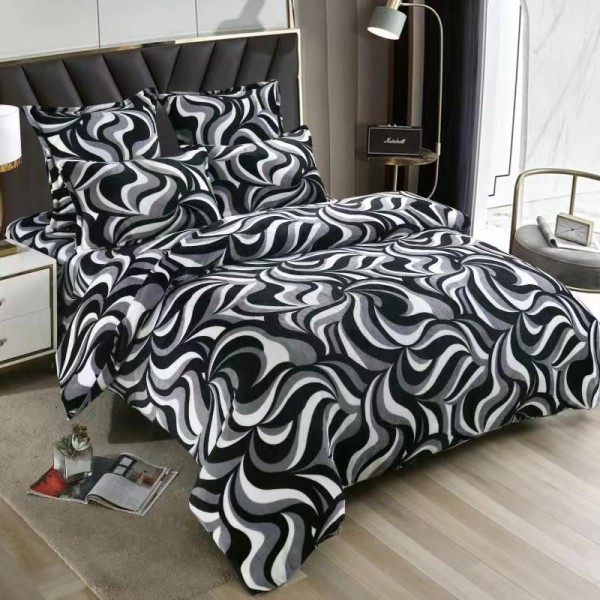 Lenjerie pat dublu, Super Pufoasa COCOLINO, 4 piese, Alb-Negru, model abstract [1]