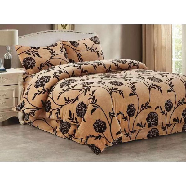 Lenjerie pat dublu, Super Pufoasa COCOLINO, 4 piese, Mustar, flori [1]