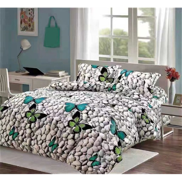 Lenjerie pat dublu, Super Pufoasa COCOLINO, 4 piese, Gri, Multicolor, fluturi pe pietre [1]
