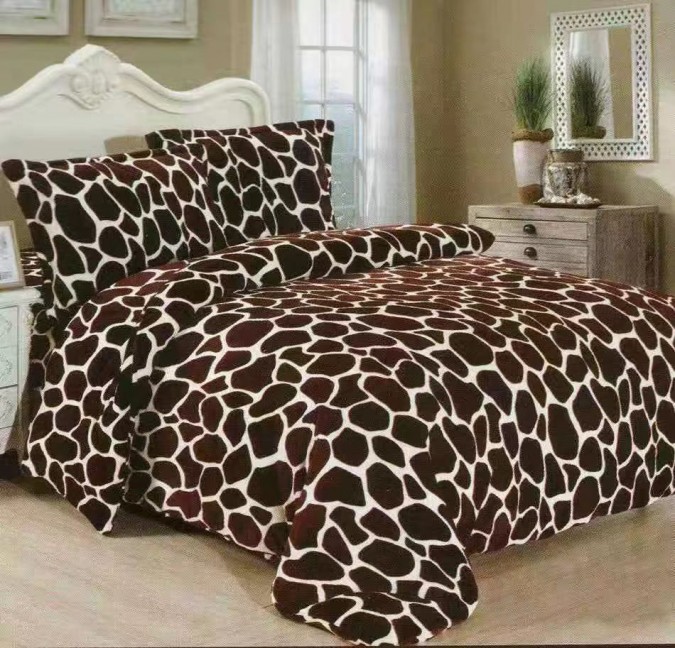 Lenjerie pat dublu, Super Pufoasa COCOLINO, 4 piese, Maro, animal print