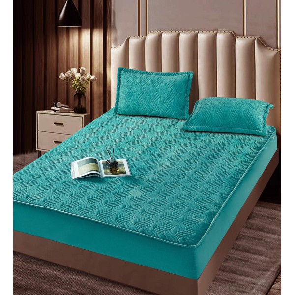 Husã matlasatã tip topper din catifea, 180x200cm + 2 fete de perna 50x70cm, Turquoise [1]