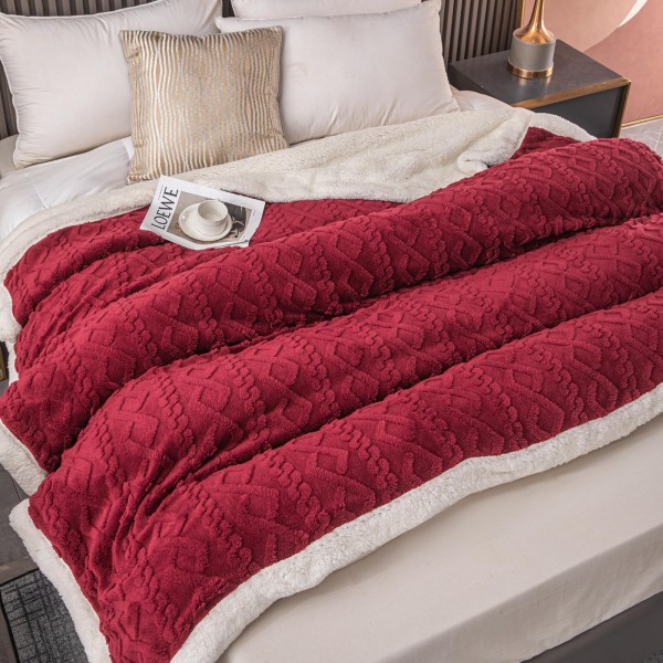 Patura CoCoLiNo tip Tricotaj cu blanita, 200x230cm, Jojo Home, Rosu inchis [1]