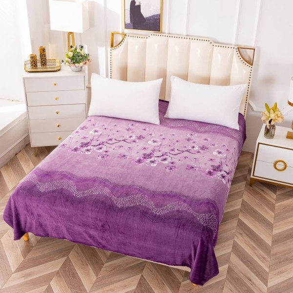 Patura pufoasa cocolino 200x230cm, 230gr, Mov, flori [1]
