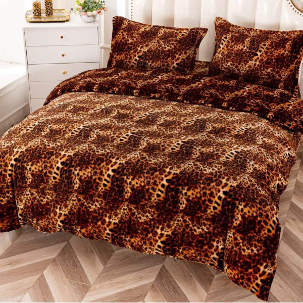Lenjerie pentru pat dublu pufoasa COCOLINO, 4 piese, Maro, animal print [1]