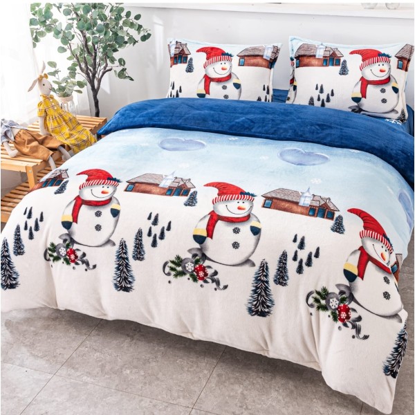 Lenjerie pentru pat dublu pufoasa COCOLINO, 4 piese, Albastru, Mos Craciun [1]