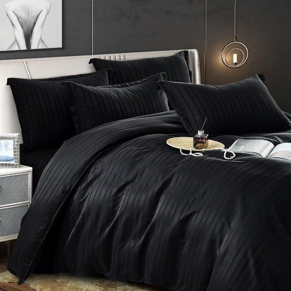 Lenjerie HoReCa, pat dublu, Damasc Finetat Satinat, 6 piese, Jojo Home, Negru [1]