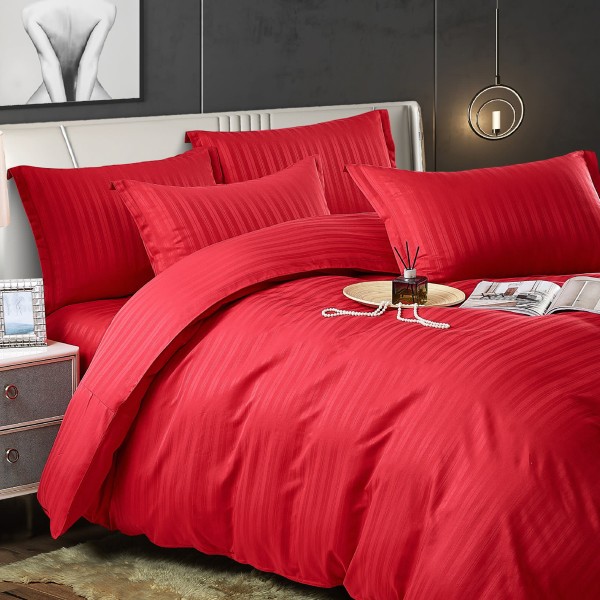 Lenjerie HoReCa, pat dublu, Damasc Finetat Satinat, 6 piese, Jojo Home, Rosu [1]