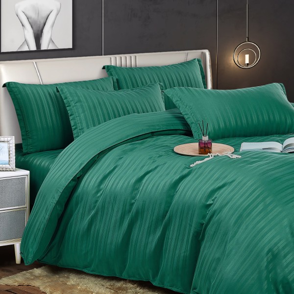 Lenjerie HoReCa, pat dublu, Damasc Finetat Satinat, 6 piese, Jojo Home, Verde Smarald [1]