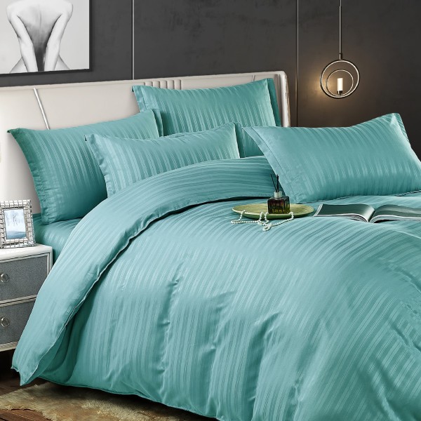 Lenjerie HoReCa, pat dublu, Damasc Finetat Satinat, 6 piese, Jojo Home, Aqua Bleu [1]