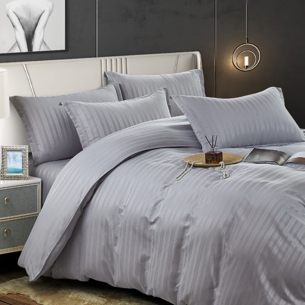 Lenjerie HoReCa, pat dublu, Damasc Finetat Satinat, 6 piese, Jojo Home, Gri [1]