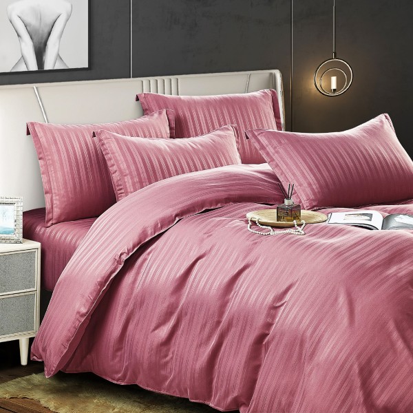 Lenjerie HoReCa, pat dublu, Damasc Finetat Satinat, 6 piese, Jojo Home, Roz Prafuit [1]