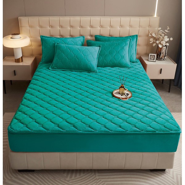 Husã matlasatã tip topper din catifea, 160x200cm + 2 fete de perna 50x70cm, turquoise [1]
