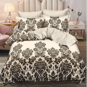 Lenjerie pat dublu, Finet, 6 piese, Bej, model oriental