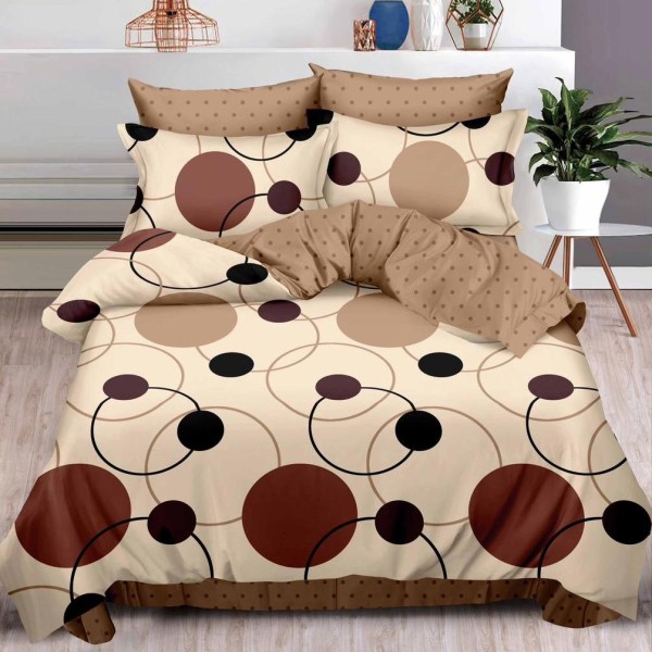 Lenjerie pat dublu (140x200cm, 160x200cm, 180x200cm),  FINET, 6 piese, Maro, cercuri [1]