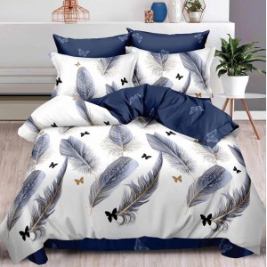 Lenjerie pat dublu cu ELASTIC, Finet, 6 piese, Albastru, pene, fluturi Lenjerie pat dublu cu ELASTIC, Finet, 6 piese, Albastru, pene, fluturi