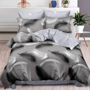 Lenjerie pat dublu (160x200cm, 180x200cm),  FINET, 6 piese, cu ELASTIC, Gri, pene