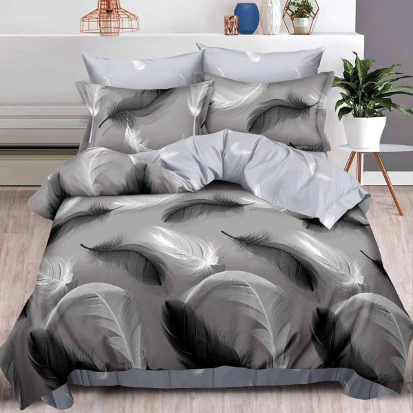 Lenjerie pat dublu (160x200cm, 180x200cm),  FINET, 6 piese, cu ELASTIC, Gri, pene [1]