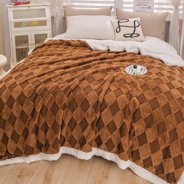 Patura CoCoLiNo cu Blanita de Iepure si Catifea Teddy, 200x230cm, cu blanita pe spate, Jojo Home, Maro [1]