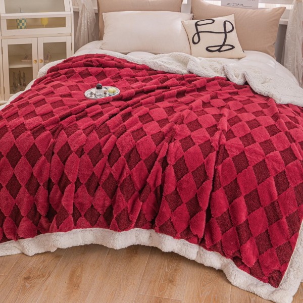Patura CoCoLiNo cu Blanita de Iepure si Catifea Teddy, 200x230cm, cu blanita pe spate, Jojo Home, Rosu [1]