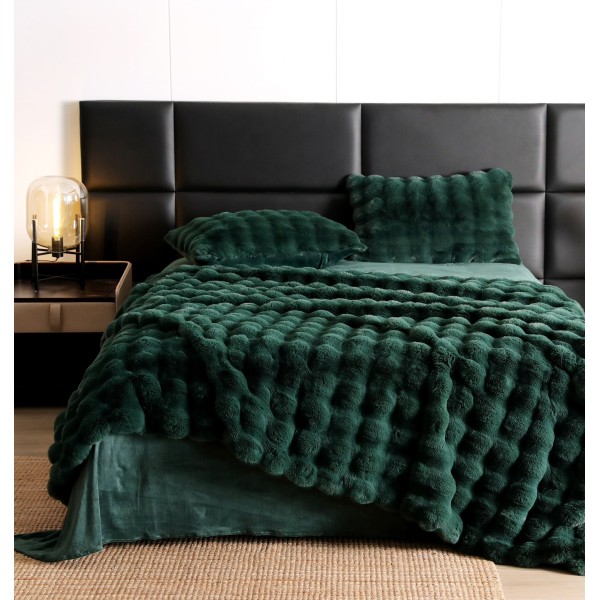 Lenjerie Luxury Pat Dublu, Jojo Home, ExtraPufoasa, din Blanita Artificiala tip Iepure, 6 piese, Verde [1]