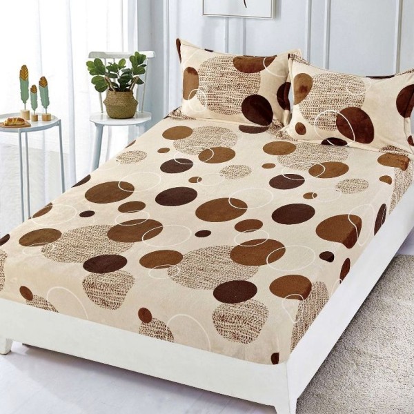 Cearsaf cu elastic COCOLINO, 180x200x25cm, 2 fete de perne, Maro, cercuri [1]