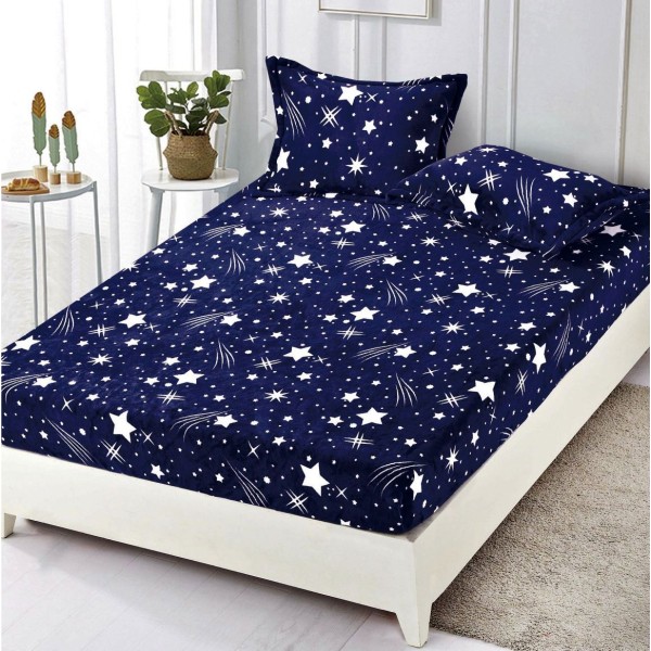 Cearsaf cu elastic COCOLINO, 180x200x25cm, 2 fete de perne, Albastru, stelute [1]