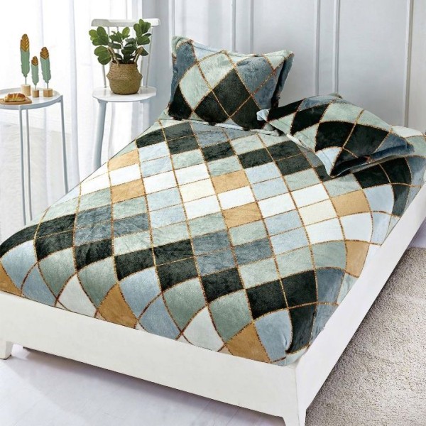 Cearsaf cu elastic COCOLINO, 180x200x25cm, 2 fete de perne, Verde, romburi [1]