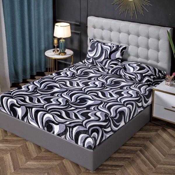 Cearsaf cu elastic COCOLINO, 180x200x25cm, 2 fete de perne, Negru, abstract [1]