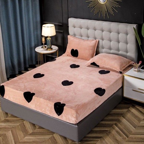 Cearsaf cu elastic COCOLINO, 180x200x25cm, 2 fete de perne, Roz pudra, inimioare [1]