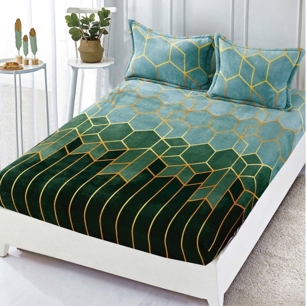 Cearsaf cu elastic COCOLINO, 180x200x25cm, 2 fete de perne, Verde, forme geometrice [1]