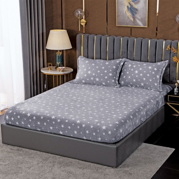 Cearsaf cu elastic COCOLINO, 180x200x25cm, 2 fete de perne, Gri, stelute [1]