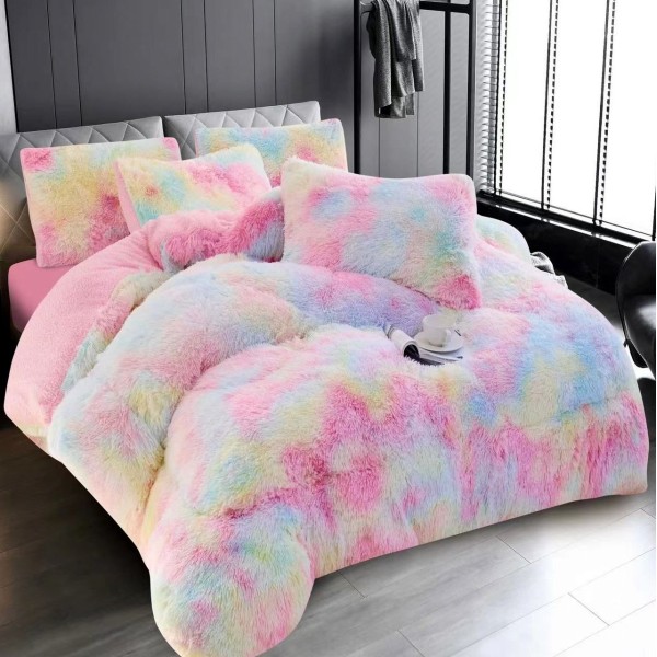  Pilota CoCoLiNo Fluffy + 2 fete de perna, matlasata, 200x230cm, Roz-Multicolor [1]