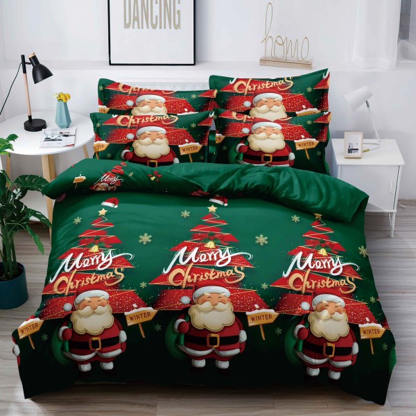Lenjerie pat dublu,  FINET, 6 piese, Craciun, Jojo Home, Verde, Merry Christmas [1]