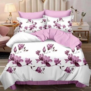 Lenjerie pat dublu (140x200cm, 160x200cm, 180x200cm),  FINET, 6 piese, Roz, magnolii