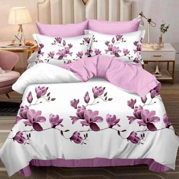 Lenjerie pat dublu (140x200cm, 160x200cm, 180x200cm),  FINET, 6 piese, Roz, magnolii [1]