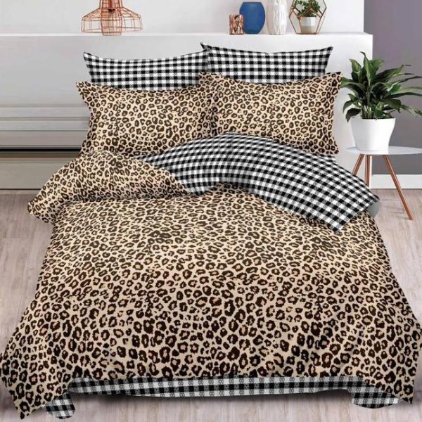 Lenjerie pat dublu (140x200cm, 160x200cm, 180x200cm),  FINET, 6 piese, Maro, animal print [1]